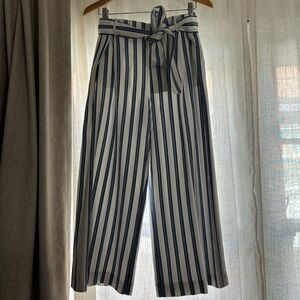 Halogen Navy and White Striped Wide-Leg Pants